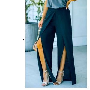Black Wide Leg Wrap Pants - Blue Blush 🖤